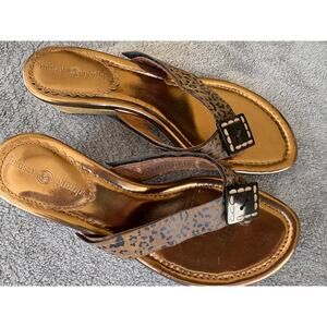 Lindsay Phillips Sandals Switchflops Size 6 Animal Print Bronze Wedge Flip Flops